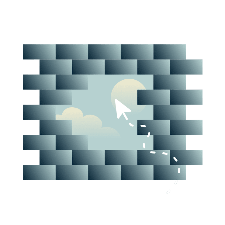 Backsteinmauer mit einer &Ouml;ffnung und einem Cursor, der durch sie hindurchgeht.