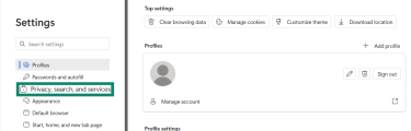 The Edge browser menu is open and the Settings option is highlighted.